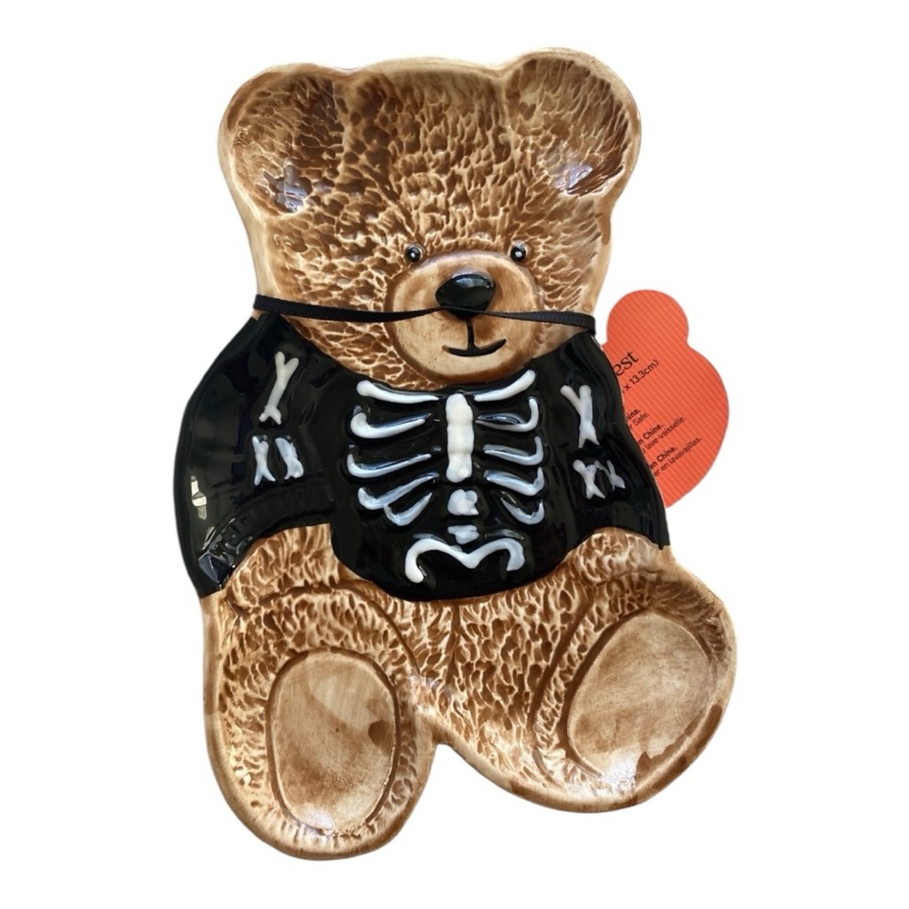 Halloween Teddy Bear Skeleton Costume Ceramic Spoon Rest / Trinket Tray 🐻